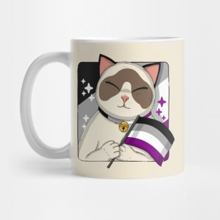 Cute Ragdoll Cat Holding Asexual Pride Flag Mug